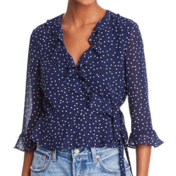 Bardot Tops - BARDOT  Blue Polka Dot Wrap Top